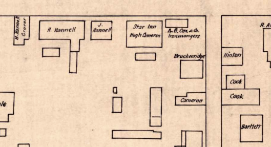 1870 Map showing Richard Cook's dwelling next to the larger dancehall
